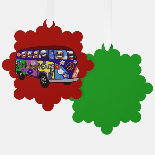 Sock Monkey Peace Bus Paper Ornament Card オーナメントカード (正面/裏面)
