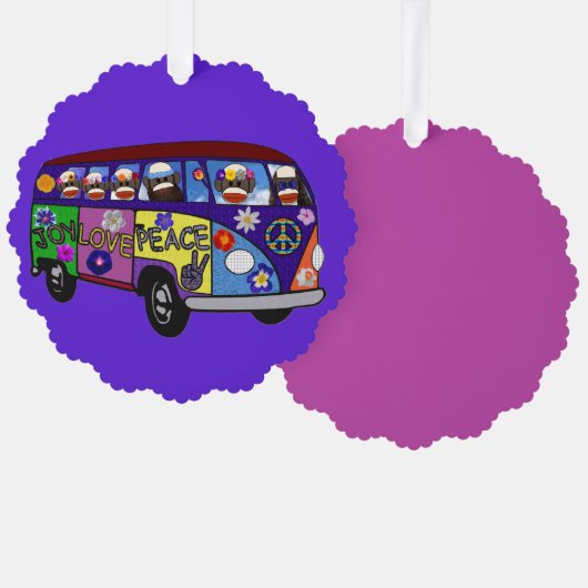Sock Monkey Peace Bus Paper Ornament Card オーナメントカード (正面/裏面)