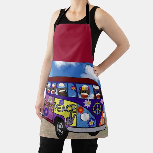 Sock Monkey Peace Bus Postcard エプロン (インサイチュ)
