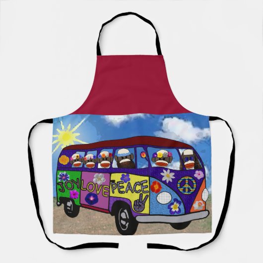 Sock Monkey Peace Bus Postcard エプロン (正面)