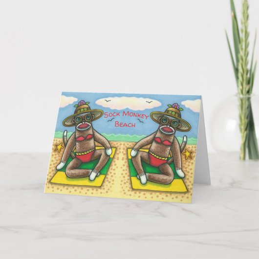 SOCK MONKEY RED BIKINI、ビーチおもしろい漫画 カード (正面)
