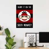 Sock Monkey Red Black Posterにそれを責める ポスター (ホームオフィス)