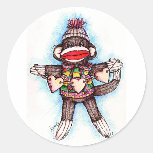 Sock Monkey Stickers - Monkey Business ラウンドシール (正面)