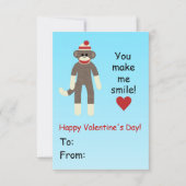 Sock Monkey Valentine's Dayカード子供へ 招待状 (正面)