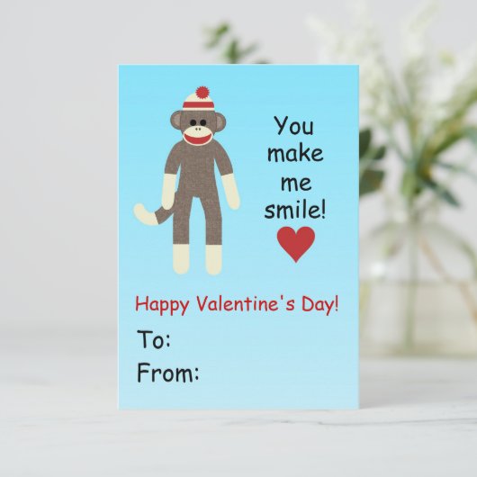 Sock Monkey Valentine's Dayカード子供へ 招待状 (スタンド正面)