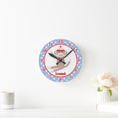 Sock Monkey Wall Clock (Blue)名前の追加 ラウンド壁時計 (ホーム)