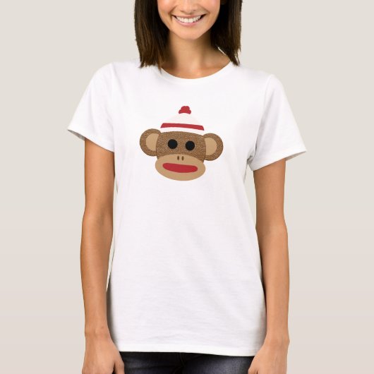 Sock Monkey Women's Ringer Tシャツ、白/赤 Tシャツ (正面)