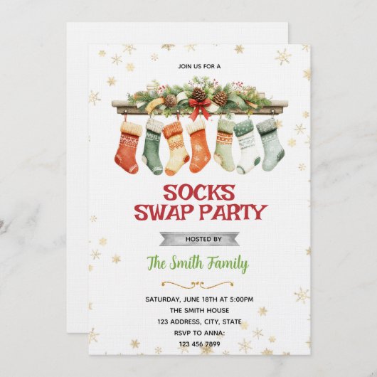 Sock Swap Christmas Party Invitation 招待状 (正面/裏面)