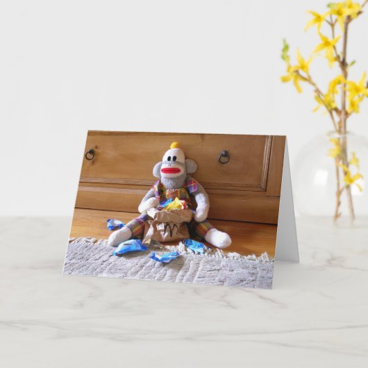 SockMonkey誕生日 カード (黄色い花)