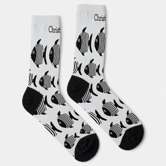 Socks Black And White Fish Design ソックス (右)