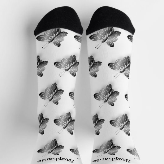 Socks Black Butterfly Design ソックス (上部)