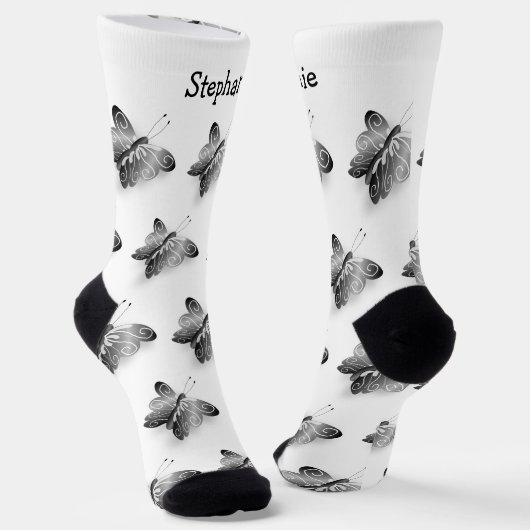 Socks Black Butterfly Design ソックス (傾斜あり)