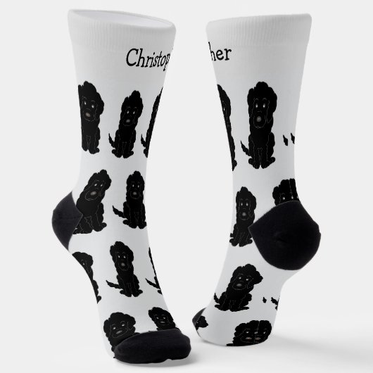 Socks Black Goldendoodle Design ソックス (傾斜あり)