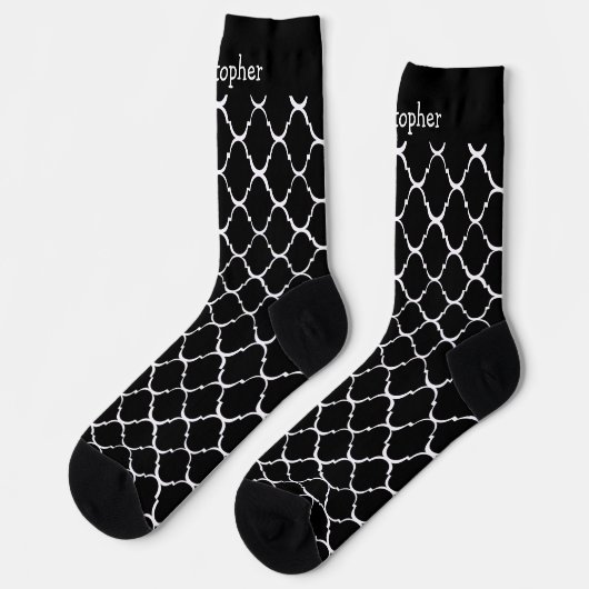 Socks Black Moroccan Pattern Design ソックス (左)