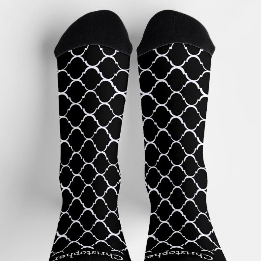 Socks Black Moroccan Pattern Design ソックス (上部)