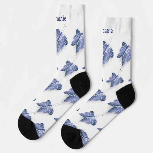 Socks Blue Butterfly Design ソックス (左)
