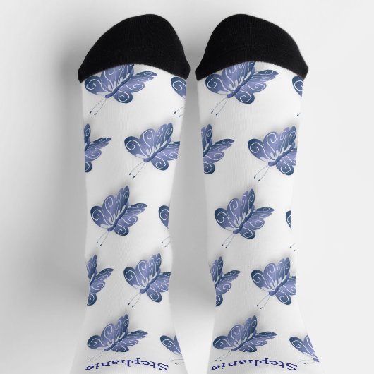 Socks Blue Butterfly Design ソックス (上部)