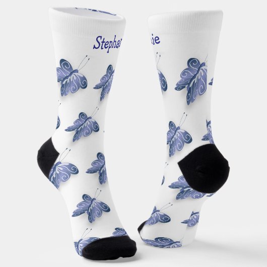 Socks Blue Butterfly Design ソックス (傾斜あり)