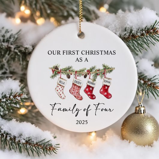 Socks Christmas as a Family of Four セラミックオーナメント