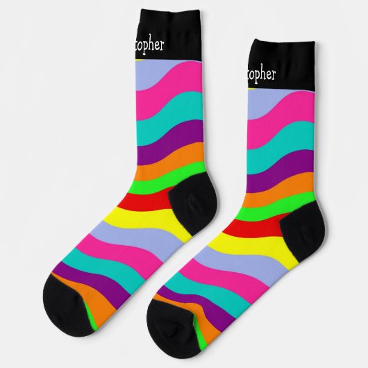 Socks Colourful Wavy Stripes Design ソックス (左)