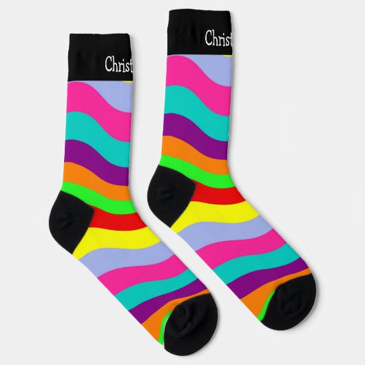 Socks Colourful Wavy Stripes Design ソックス (右)