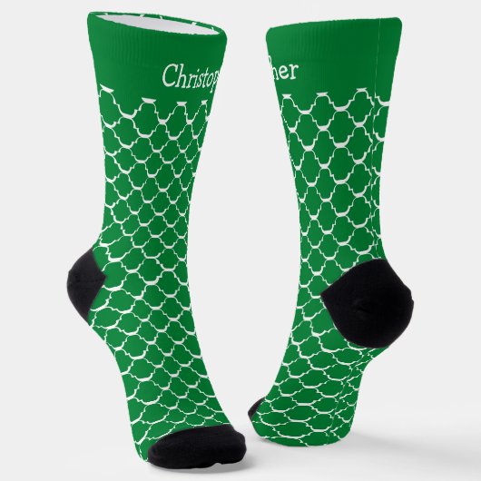 Socks Green Moroccan Pattern Design ソックス (傾斜あり)