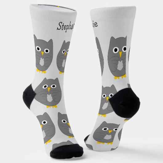 Socks Grey Owl Design ソックス (傾斜あり)