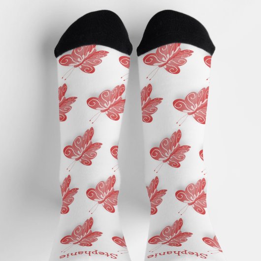 Socks Red Butterfly Design ソックス (上部)