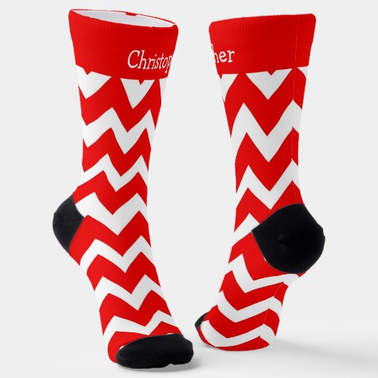 Socks Red Zig Zag Design ソックス (傾斜あり)
