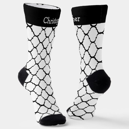 Socks White Moroccan Pattern Design ソックス (傾斜あり)