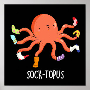 Soctopss Funny Octopus With Socks Pun Dark BG ポスター