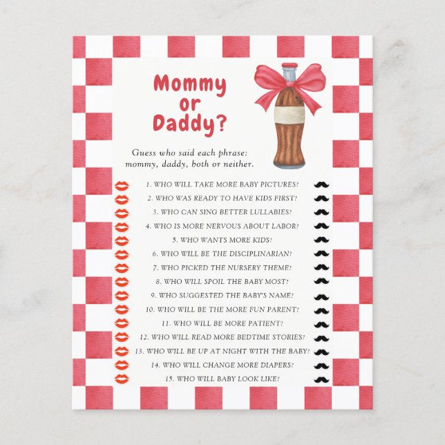 Soda baby shower Mommy or daddy game (正面)