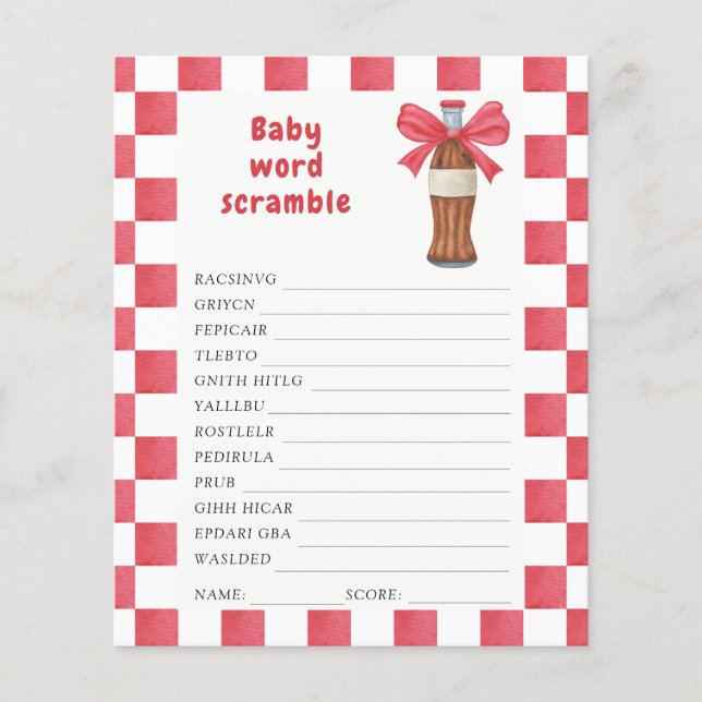 Soda baby shower Word scramble game (正面)
