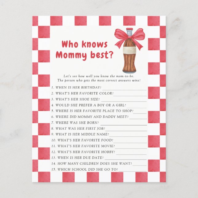 Soda Bottle baby shower Who knows mommy best game (正面)