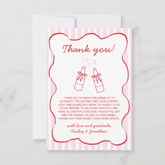 Soda Bottle Bow Hand Drawn Pink & Red Wavy サンキューカード (正面)
