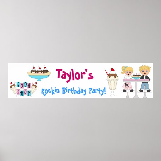 Soda Shop 50's Retro Birthday Party Banner ポスター (正面)