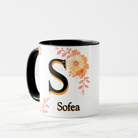 Sofea name Mug – Elegant Letter S Coffee Cup マグカップ (正面左)