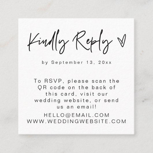 SOFIAモダンシンプルクリーンQRコードRSVPスクエアカード スクエア名刺 (正面)