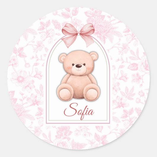 Sofia | Custom Pink Teddy Bear Nursery Design ラウンドシール (正面)
