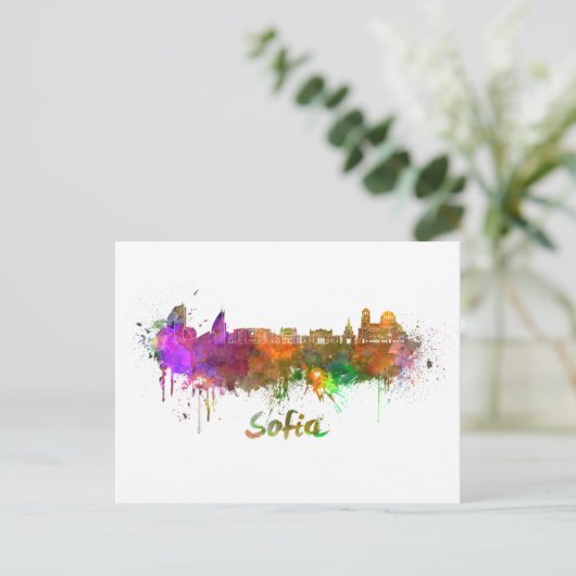 Sofia skyline in watercolor ポストカード (スタンド正面)