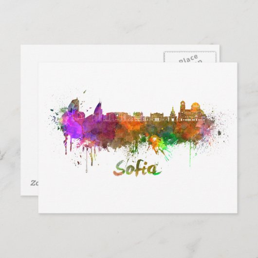 Sofia skyline in watercolor ポストカード (正面/裏面)