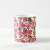 Sofie開花 – 水色フローラピンク、緑、オレンジ コーヒーマグカップ (中央)