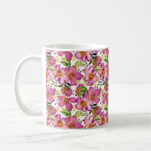 Sofie開花 – 水色フローラピンク、緑、オレンジ コーヒーマグカップ