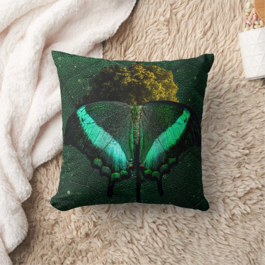 Sofisticado Esmeralda Orgânico Borboleta Arte クッション (ブランケット)