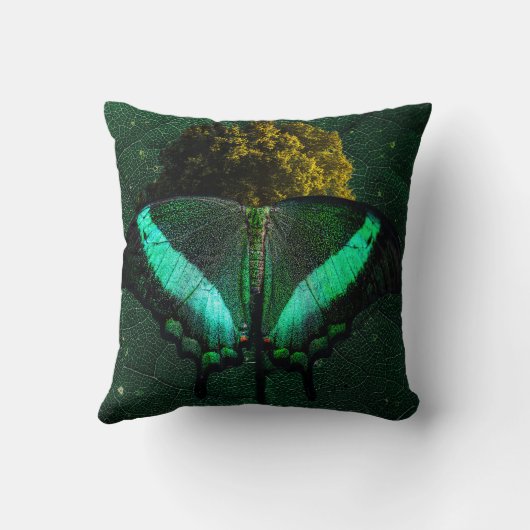 Sofisticado Esmeralda Orgânico Borboleta Arte クッション (裏面)
