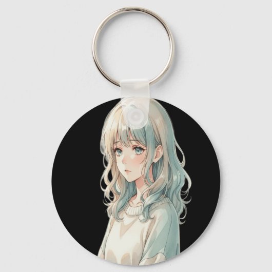 Soft Anime Girl – Round Keychain キーホルダー (正面)
