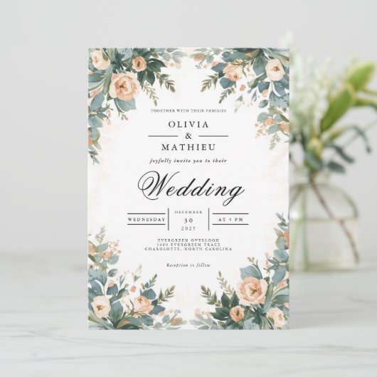 Soft Apricot Botanical Arch Wedding 招待状 (スタンド正面)