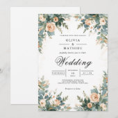 Soft Apricot Botanical Arch Wedding 招待状 (正面/裏面)