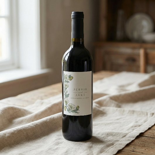 Soft Art Nouveau Botanical Wedding ワインラベル