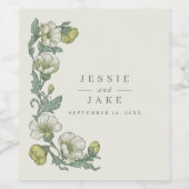 Soft Art Nouveau Botanical Wedding ワインラベル (シングルラベル)